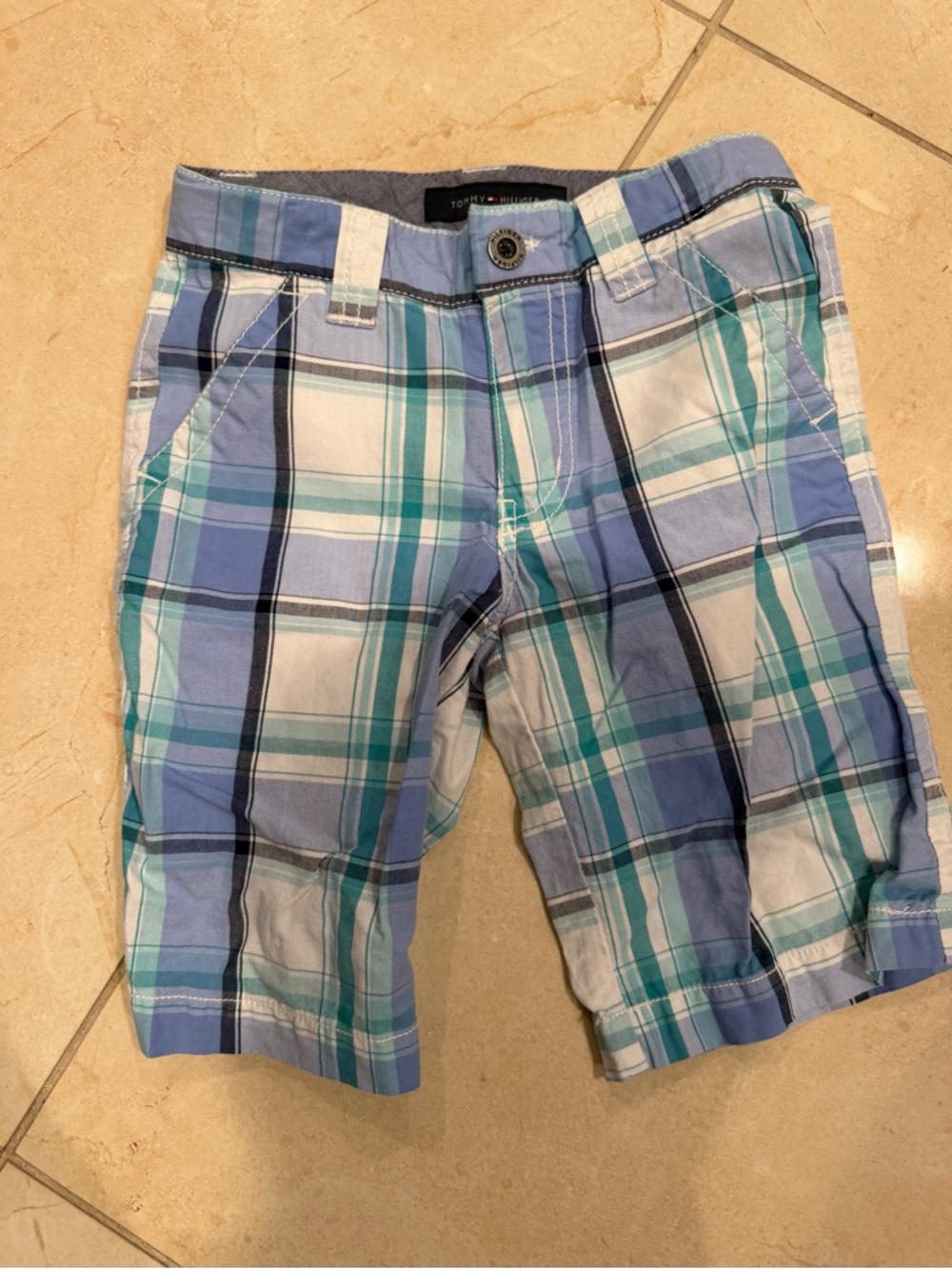 Tommy Hilfiger Light Blue & Teal Plaid Boy's Flat Front Shorts